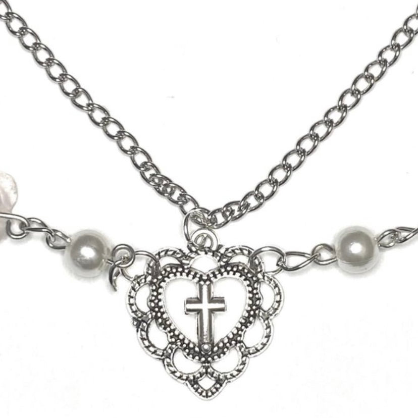 Necklace with Rosequarts and pearls