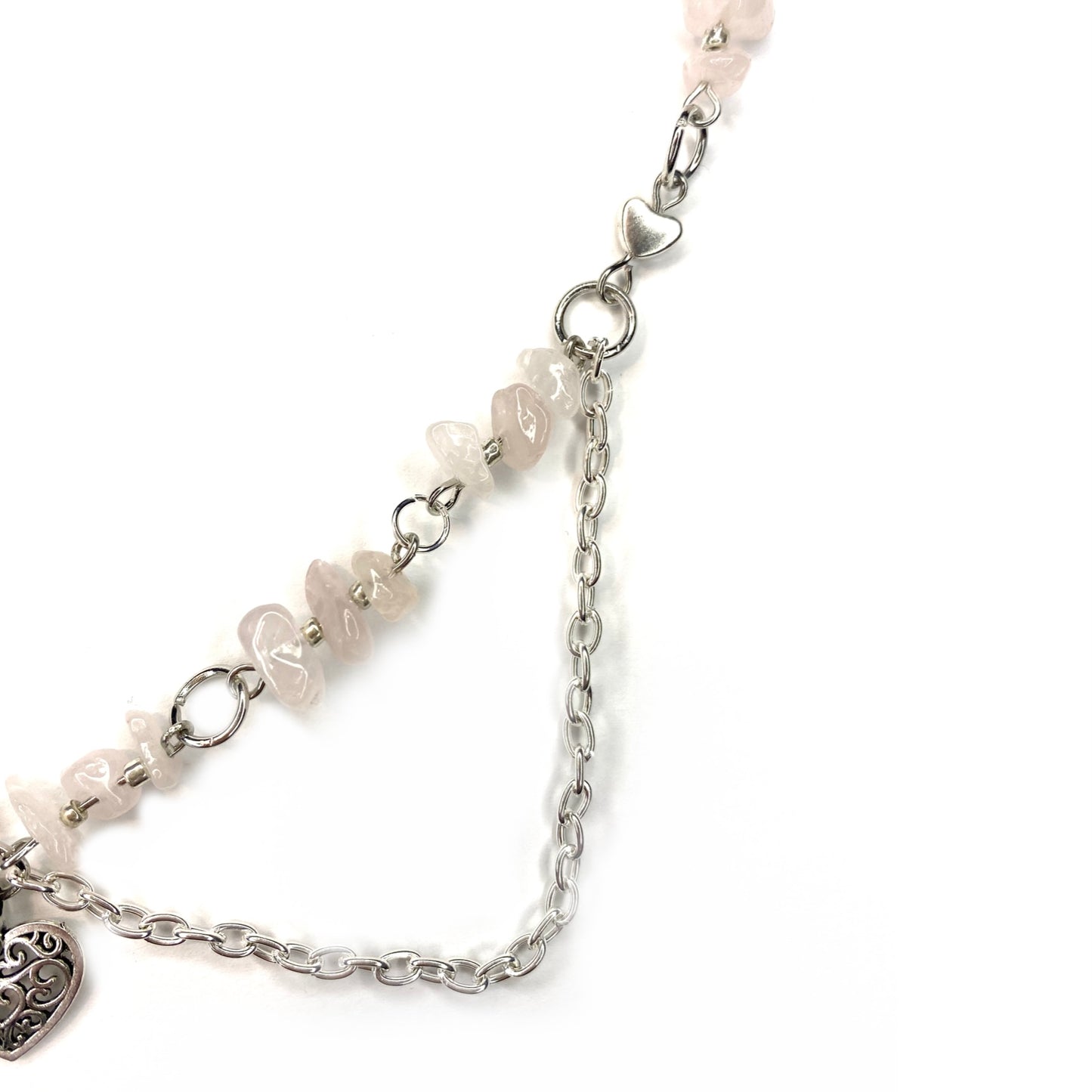 Necklace with Rose Quartz and Heart Charm