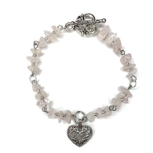 Bracelet with Rose Quartz and Heart Charm