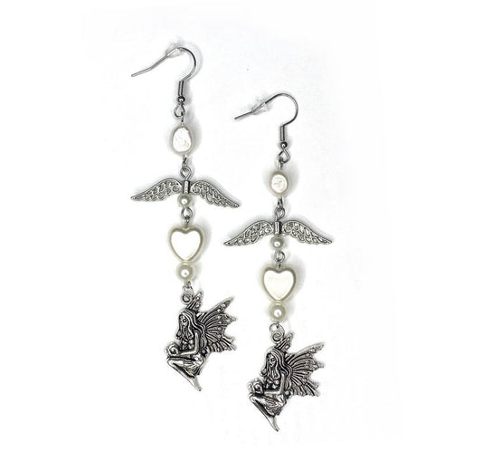 Earrings with Wings, Pearls and Fairy’s