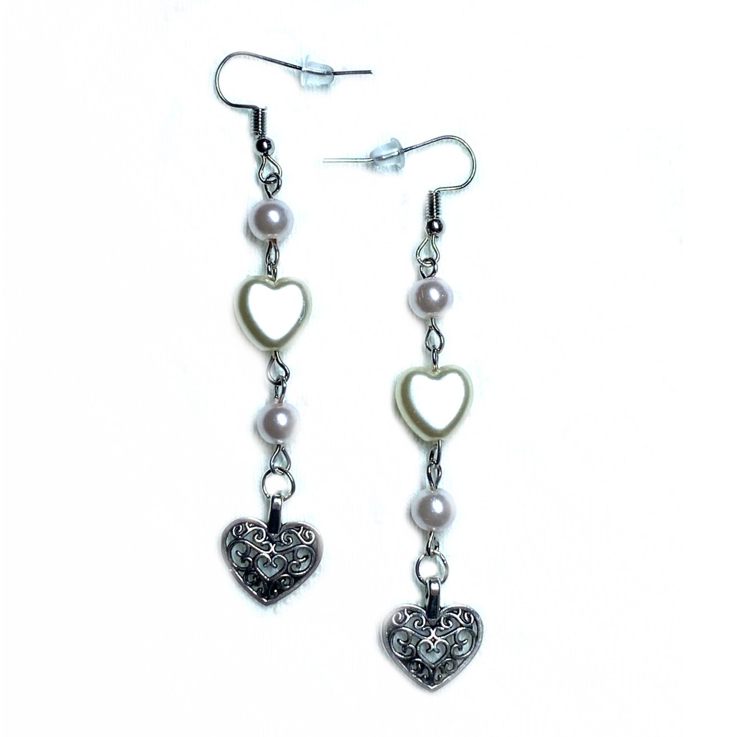 Earrings with Pink Pearls and Hearts