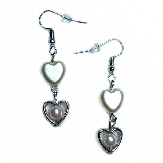 Earrings with Hearts and Pearls