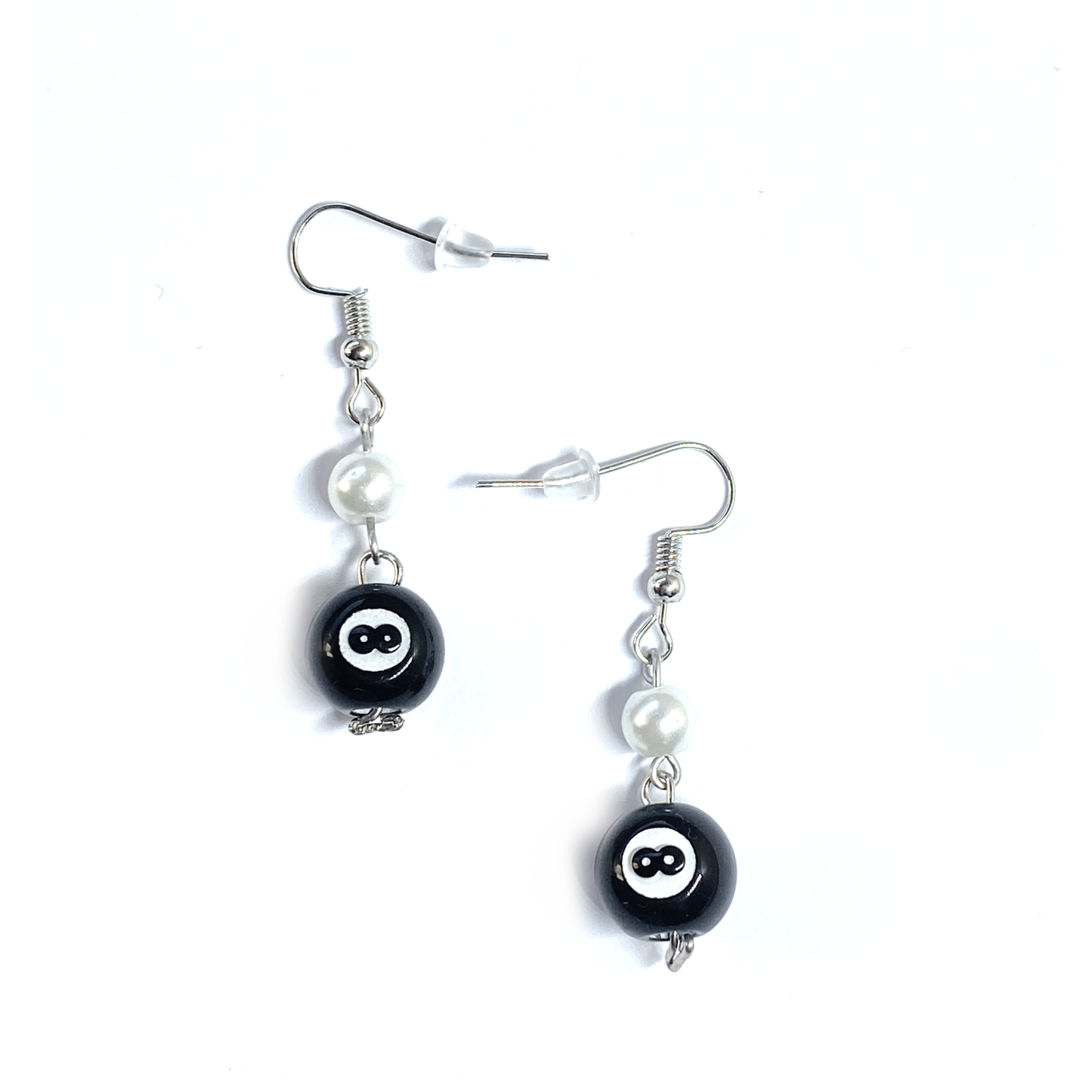 Earrings with an 8 Ball and Pearls
