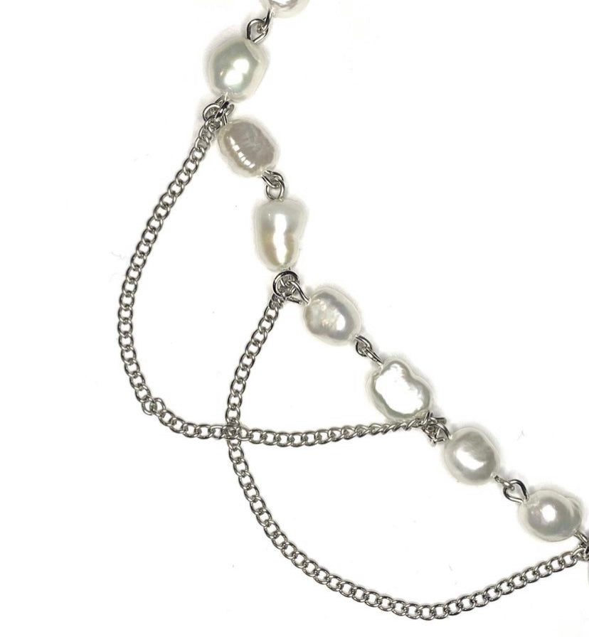 Necklace with Pearls Chain and A Cross - Fairyjeweler